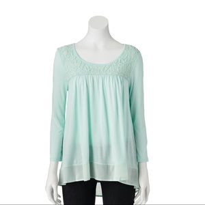 NWT LC Lauren Conrad Lace-Yoke Shirred Top Size S